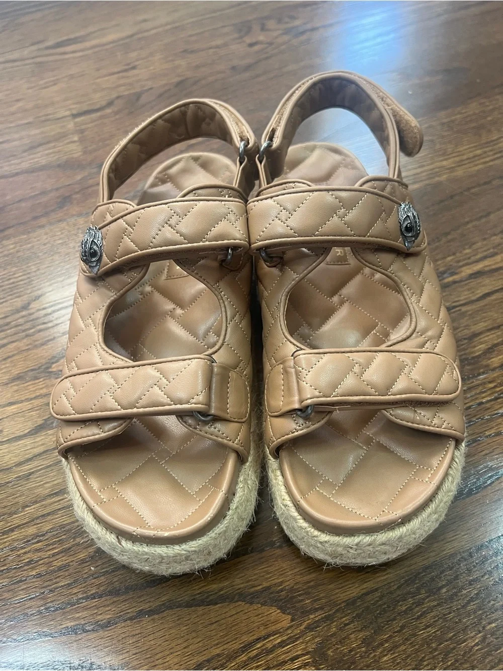 Kurt Geiger Tan Quilted Leather Velcro Sandals